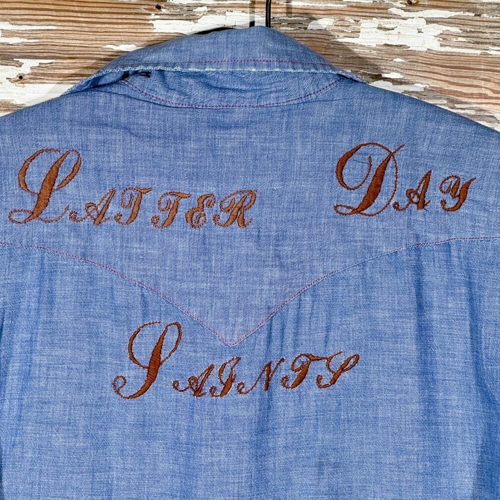 Rare Vintage 70s Western Embroidered Pearl Snap Distressed Shirt - Picture 2 of 10
